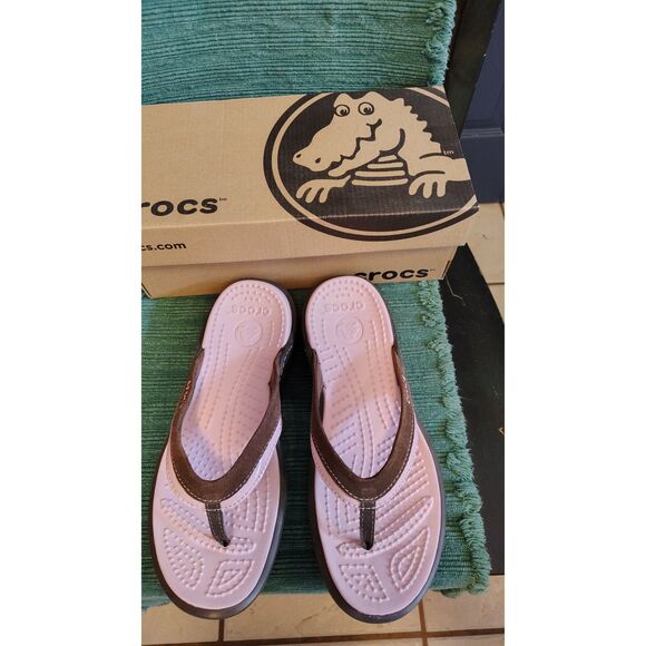 CROCS Vezzy Woman Women's Brown and Pink Thong Sandals Size 8 - Picture 7 of 8